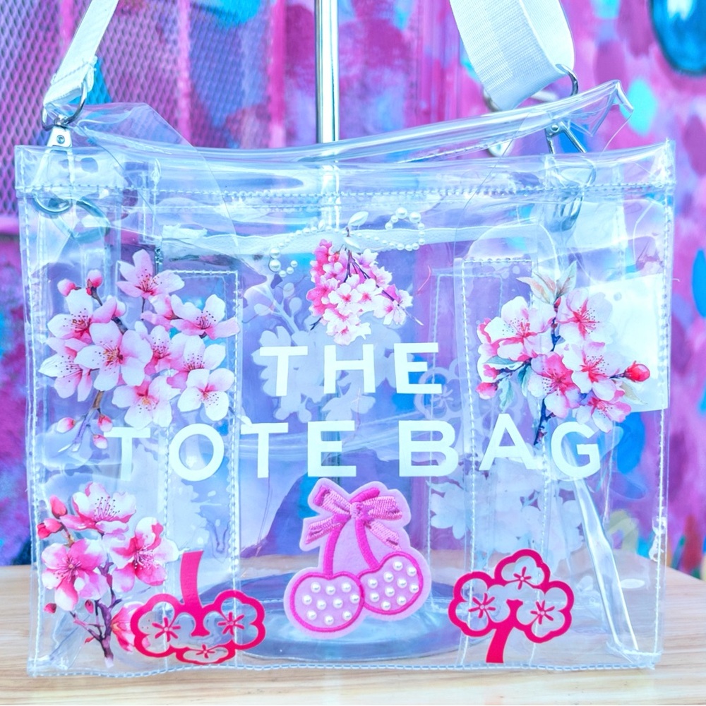 The Clear Medium Tote Bag ‘CHERRY SPECIAL V2’ | Handmade